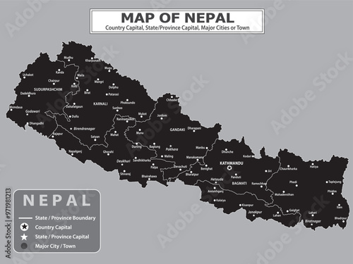 Geography Political map. Political map of country with capital, province or state capital, major cities and town.