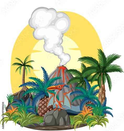 Tropical Island with Volcano