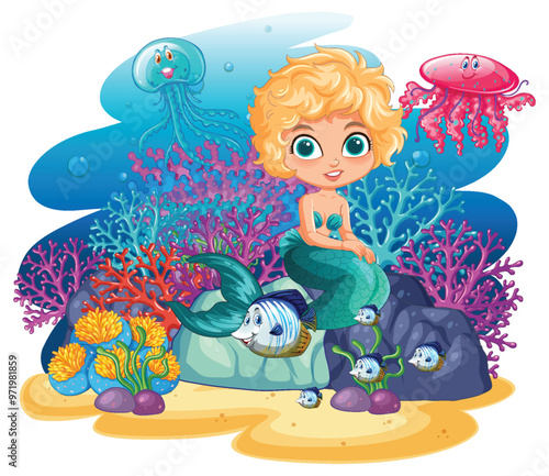 Underwater Mermaid and Sea Creatures