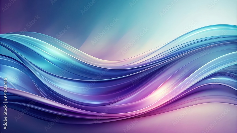 Fototapeta premium Elegant wave-like forms in shades of blue and purple flowing on pastel backdrop, waves, fluid, smooth, elegant, abstract, water, ocean