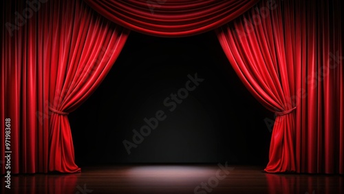 Red stage curtain on black background, template, theater, performance, show, dramatic, entertainment, backdrop