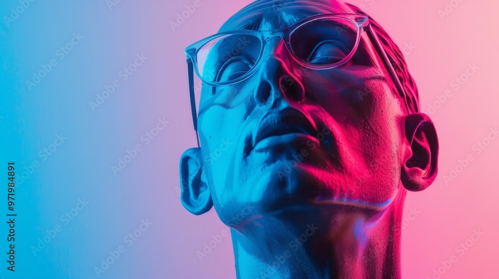 statue of man with sunglasses and neon lights generative ai statue of man with sunglasses and neon lights generative ai