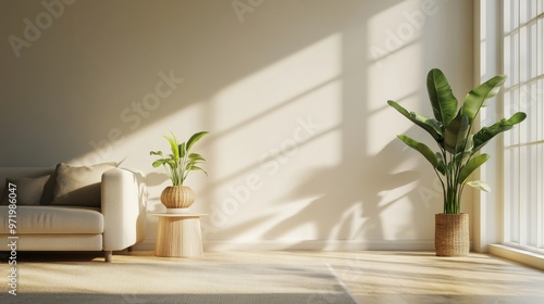 Eco-Friendly Minimalist Home Design for Carbon-Neutral Living | White Background with Copy Space for Text