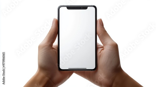 human hands hol abstract smart phone with empty screen user experience concept electronic device blank mockup business icon clip art isolate on white background