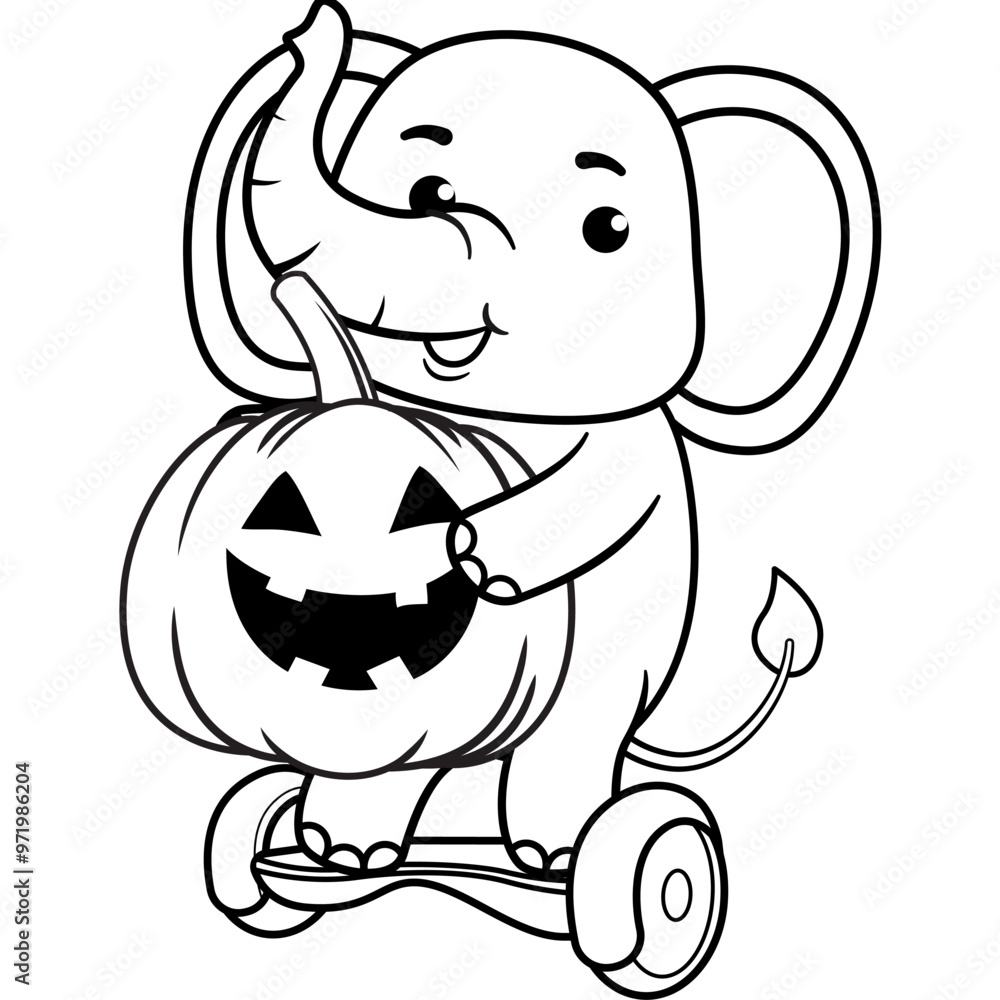 Obraz premium Halloween coloring page with elephant for kids 