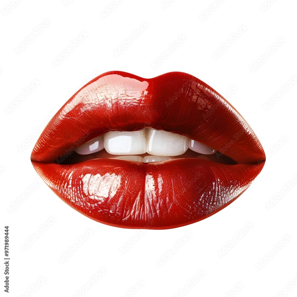 Captivating Red Lips of a Glamorous Woman Isolated on a White Background Captivating Red Lips of a Glamorous Woman Isolated on a White Background