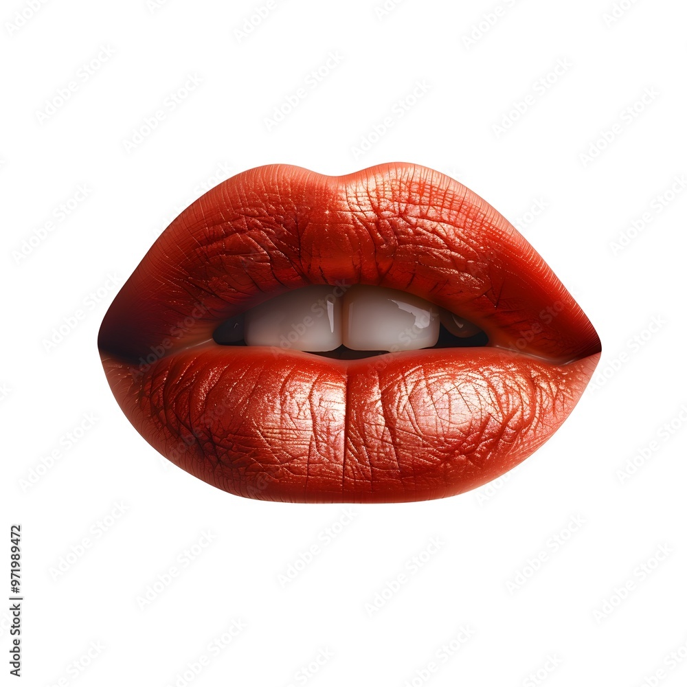 Close Up of Vibrant Red Lips with Glossy Texture and Dramatic Sensual Appeal Close Up of Vibrant Red Lips with Glossy Texture and Dramatic Sensual Appeal