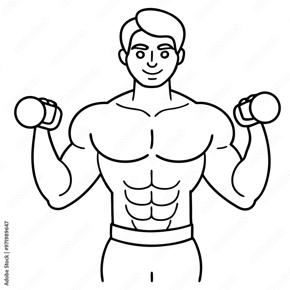 Fototapeta premium body bilder and dambel in his hands in line ar VECTOR