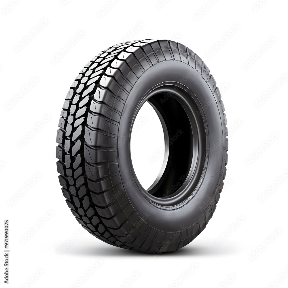 Isolated Black Rubber Tire on White Background with Detailed Tread Pattern for Automotive and Transportation Purposes Isolated Black Rubber Tire on White Background with Detailed Tread Pattern for Automotive and Transportation Purposes