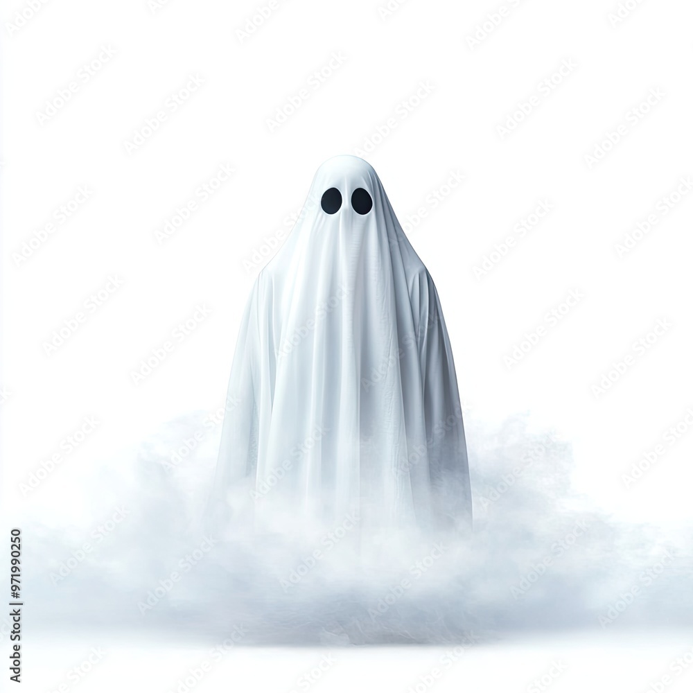 A mysterious ghost figure shrouded in white mist, evoking intrigue and supernatural elements ideal for Halloween themes. A mysterious ghost figure shrouded in white mist, evoking intrigue and supernatural elements ideal for Halloween themes.