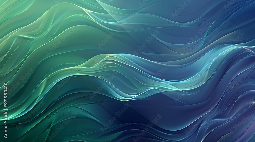 Abstract Background with Wavy Lines in Blue and Green Hues