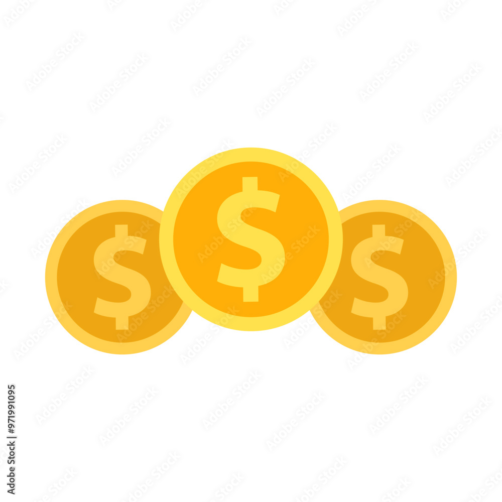 Money coin dollar icon. Stock market, investment, growth, financial profit, success, business management concept. Flat vector design illustration isolated on white background. Money coin dollar icon. Stock market, investment, growth, financial profit, success, business management concept. Flat vector design illustration isolated on white background.