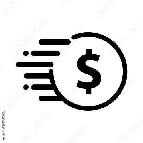Fast dollar coin icon. Finance, business, exchange, transaction, speed concepts. Flat vector design isolated illustration.