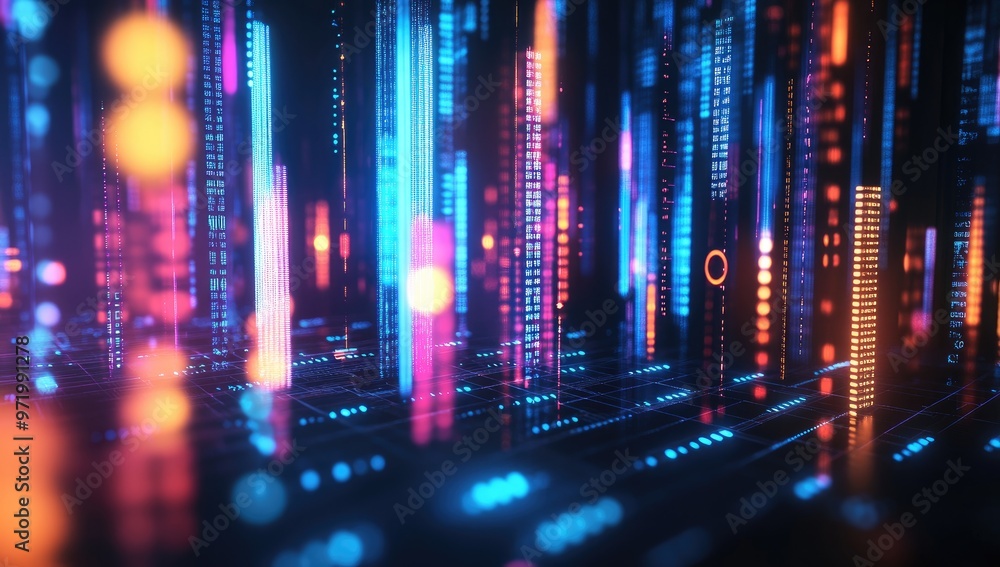 Abstract digital background with glowing lines and particles. Abstract digital background with glowing lines and particles.
