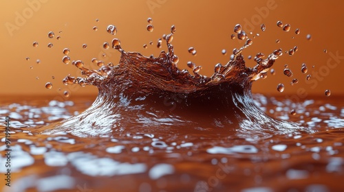 roun wavy shape liqui chocolate splash cacao drink or coffee splashing cooking ingredient clip art isolate on brown background photo