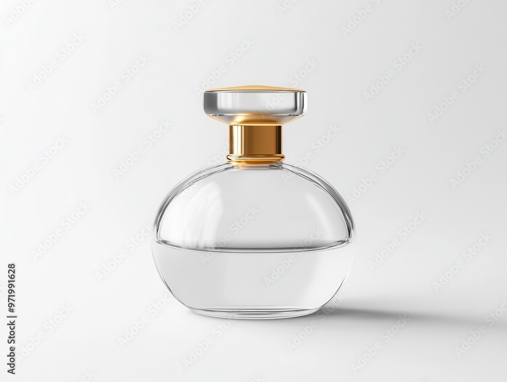 Elegant glass perfume bottle with a golden cap, perfect for luxury fragrances or beauty product photography. Elegant glass perfume bottle with a golden cap, perfect for luxury fragrances or beauty product photography.