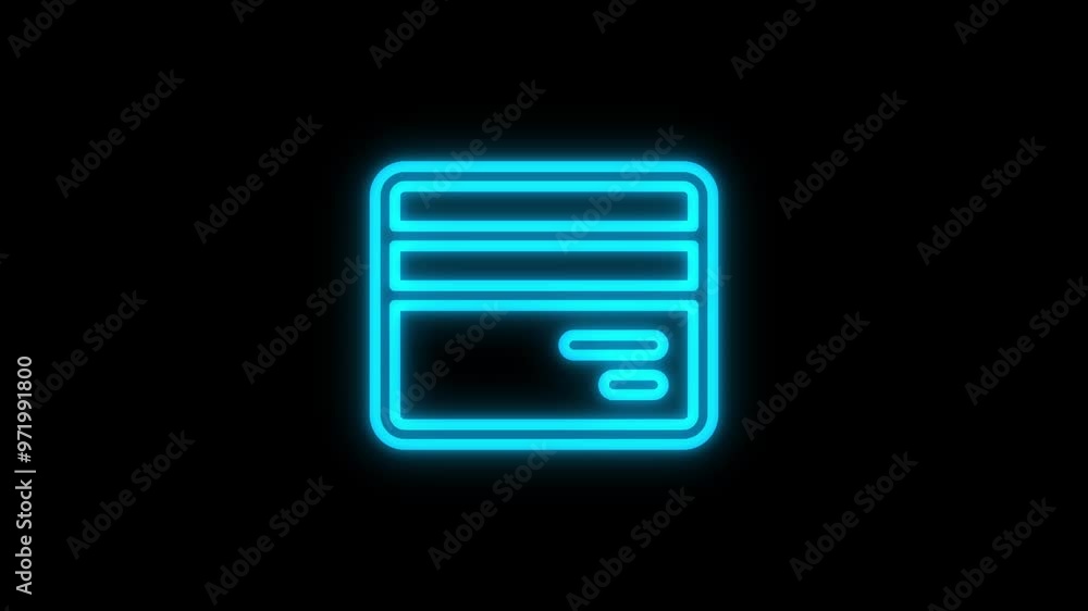 Neon debit card icon, symbolizing digital financial transactions, glowing payment symbol. Neon debit card icon, symbolizing digital financial transactions, glowing payment symbol.