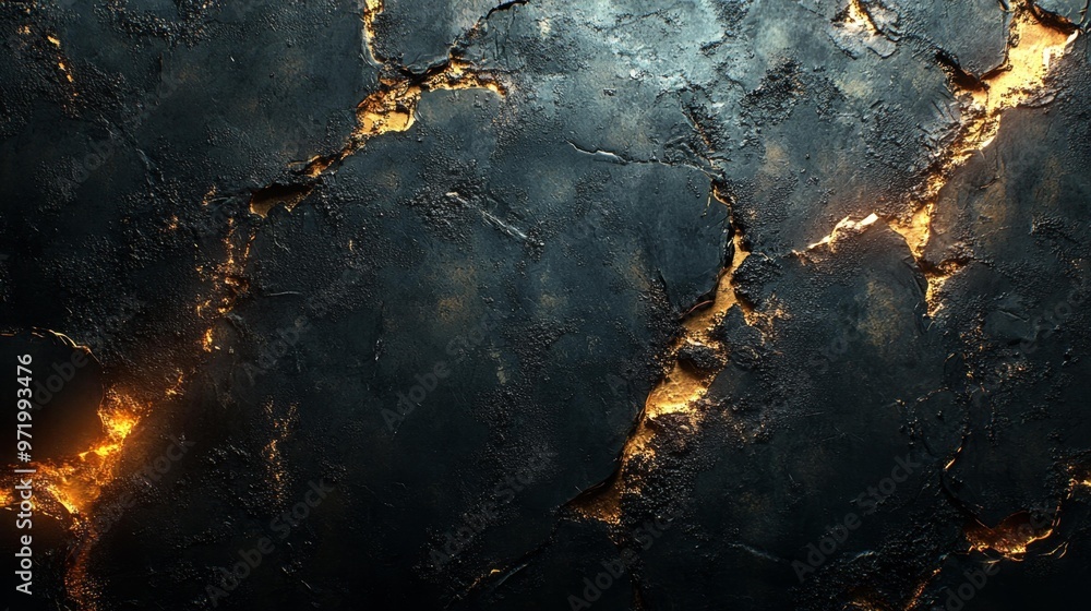 Dark Cracked Surface with Golden Lava Generative AI Dark Cracked Surface with Golden Lava Generative AI