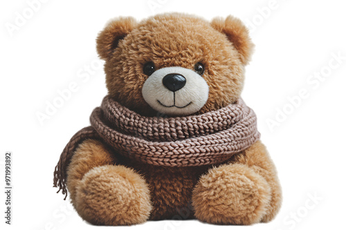 a stuffed bear wearing a scarf