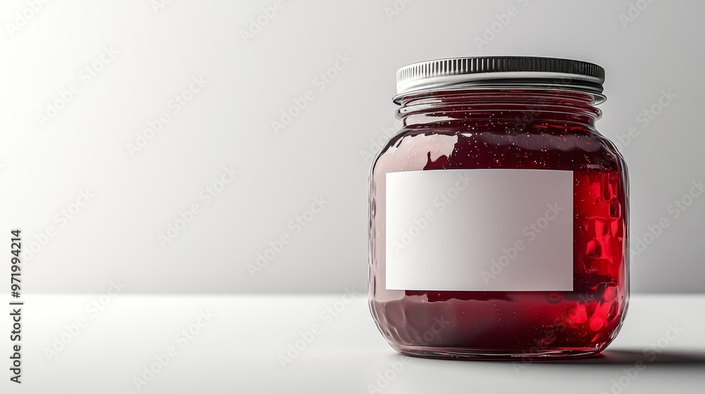 Red Jam Jar with Blank Label Generative AI Red Jam Jar with Blank Label Generative AI