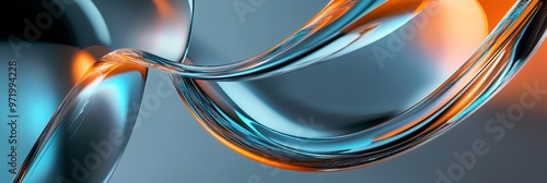 An abstract image featuring swirling liquid shapes in shades of blue and orange, reflecting light and creating a sense of movement and energy. The smooth, flowing forms evoke concepts of fluidity, tra photo