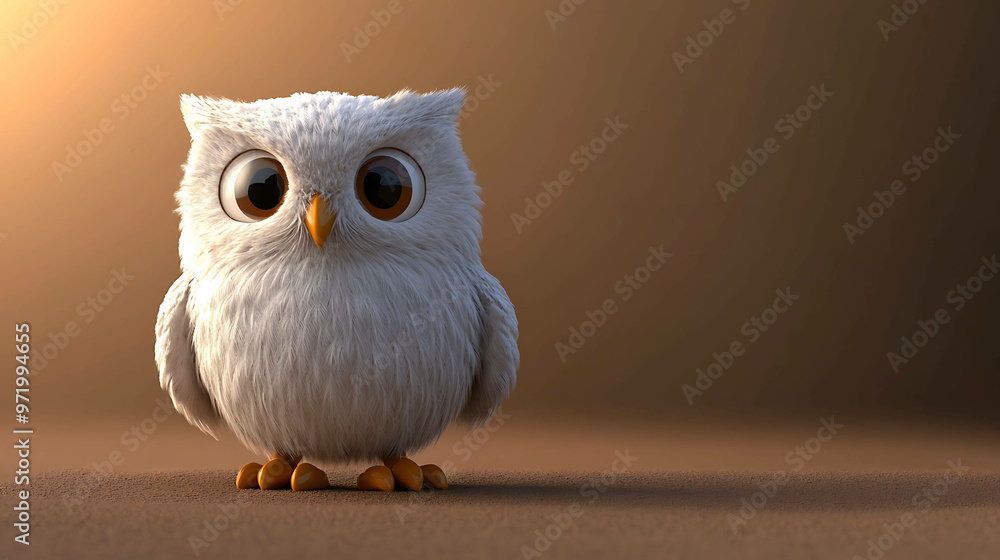 A cute cartoon owl with big eyes and fluffy white feathers, looking at the camera. A cute cartoon owl with big eyes and fluffy white feathers, looking at the camera.