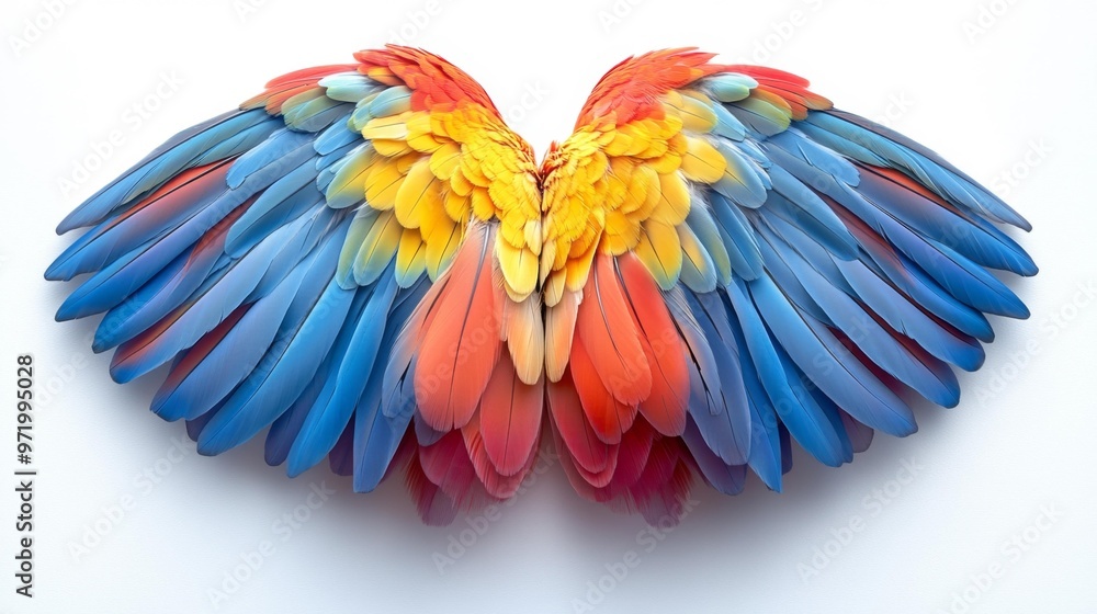 Obraz premium Colorful Parrot Feathers in Wing Shape Generative AI