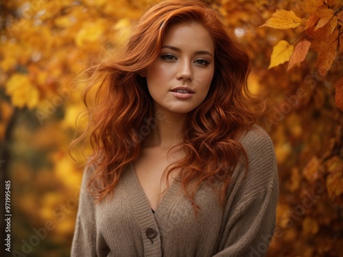  red hair woman autumn season over background