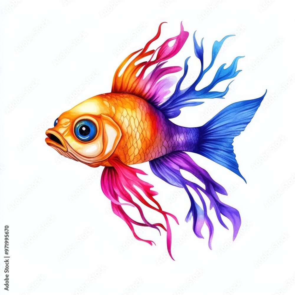 Fototapeta premium A vibrant, colorful fish illustration with flowing fins, ideal for artistic and aquatic themes.