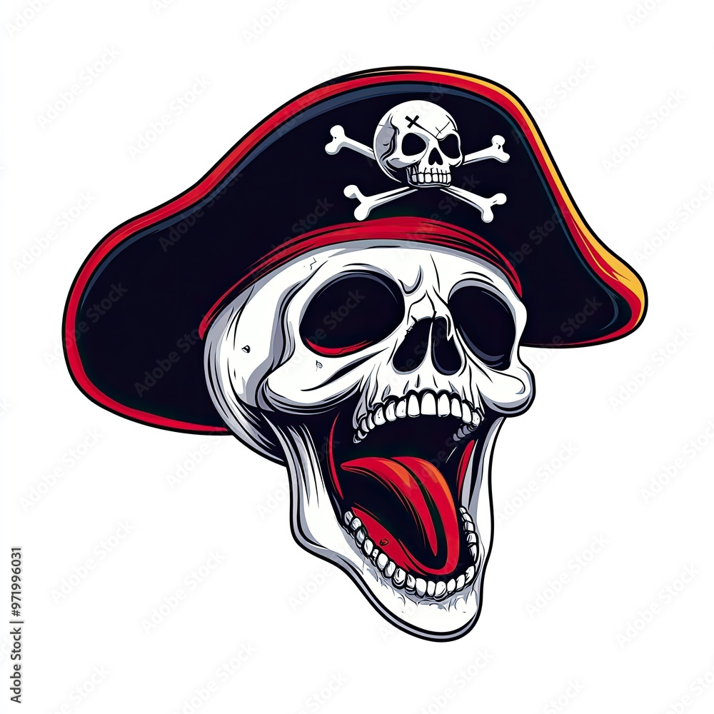 Fototapeta premium A vibrant pirate skull wearing a classic hat, showcasing a rebellious spirit and bold character.
