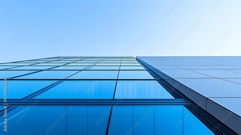 Obraz premium Modern Glass and Metal Facade of a Tall Building