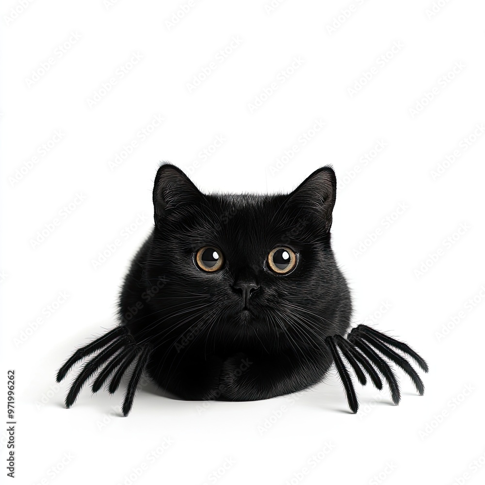 A whimsical black cat with spider legs, blending cute and spooky elements, perfect for Halloween or pet-themed designs. A whimsical black cat with spider legs, blending cute and spooky elements, perfect for Halloween or pet-themed designs.