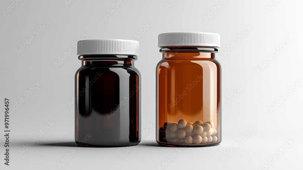 Minimalistic Medicine Bottles with Pills on Clean Background Generative AI Minimalistic Medicine Bottles with Pills on Clean Background Generative AI