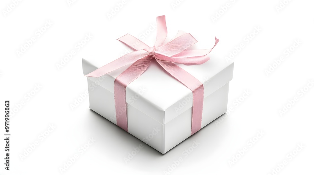 Obraz premium Gift Box and Blank card note with ribbon bow for Christmas celebration greeting.