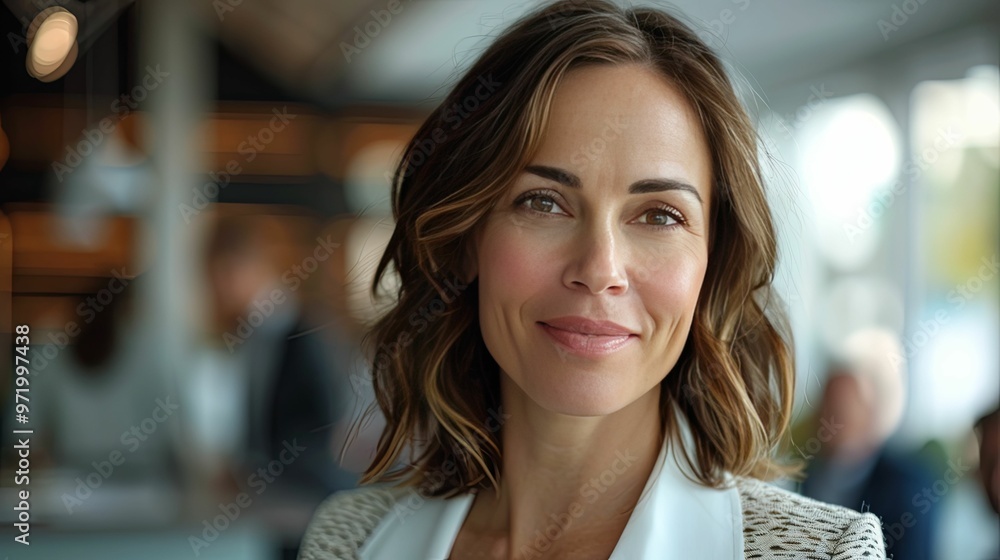 Close-up Portrait of a Woman with Brown Hair and a White Collar Close-up Portrait of a Woman with Brown Hair and a White Collar