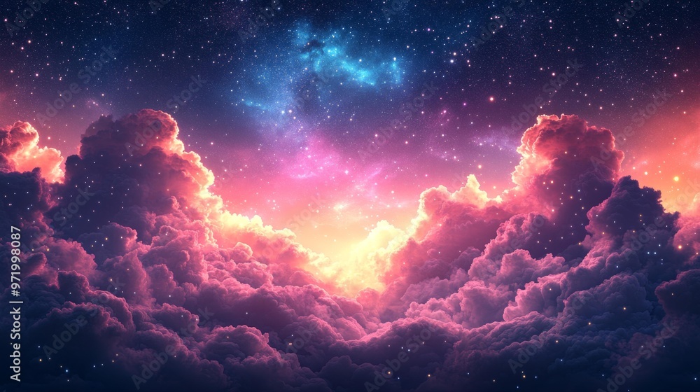 Vivid Cosmic Cloudscape with Starry Sky Generative AI Vivid Cosmic Cloudscape with Starry Sky Generative AI