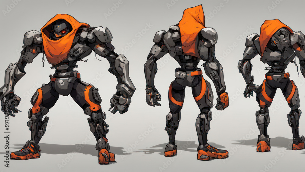 Urban Cyborg Warrior, Aggressive Humanoid with Robotic Build and Graffiti Street Style Urban Cyborg Warrior, Aggressive Humanoid with Robotic Build and Graffiti Street Style