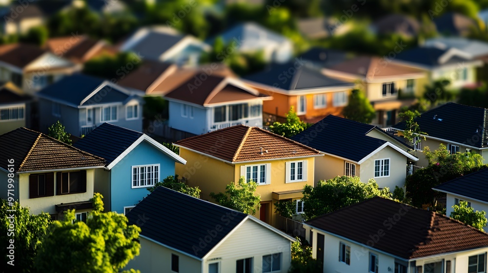 A Close-Up View of Houses and Lush Greenery in a Suburb A Close-Up View of Houses and Lush Greenery in a Suburb