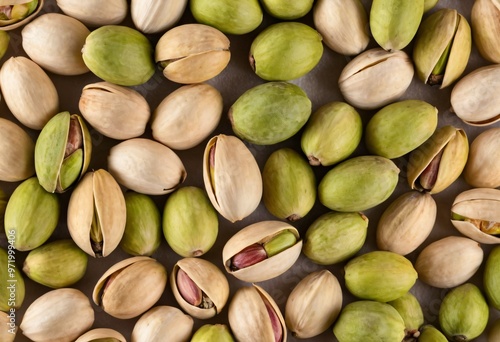 Wallpaper Mural The pistachios are lying on a grey surface. Peeled kernels of nuts. Unpeeled kernels of nuts. Pistachios isolated on grey background. Ai generated image Torontodigital.ca
