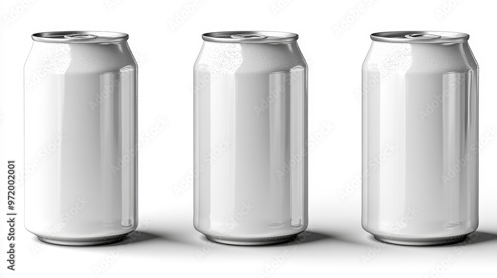 Three Blank Aluminum Cans on White Background Generative AI Three Blank Aluminum Cans on White Background Generative AI