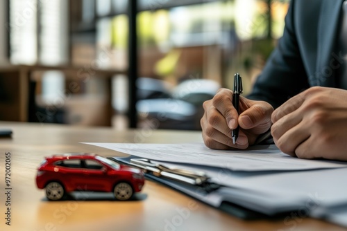 Consider signing car insurance documents or documents supporting the purchase or sale of a new or used car.