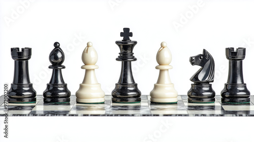 A chessboard with pieces in...