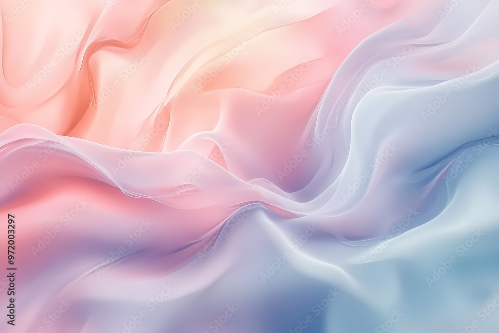 Obraz premium Pastel Dreamscape: Soft, ethereal waves of pink, blue, and yellow blend seamlessly in this abstract art piece, evoking a sense of tranquility and serenity. 