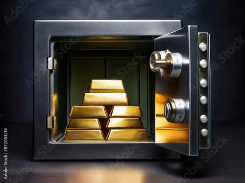 open safe with gold bars photo