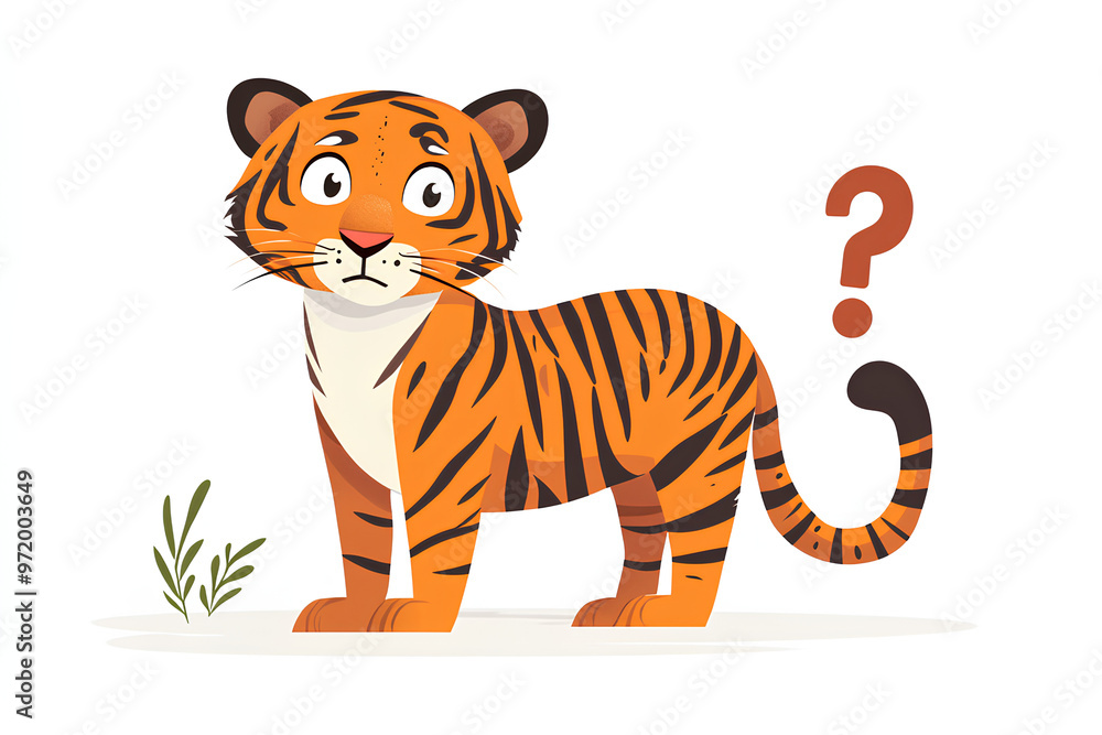 A cartoon tiger stands curiously with a question mark, suggesting wonder or inquiry. A cartoon tiger stands curiously with a question mark, suggesting wonder or inquiry.