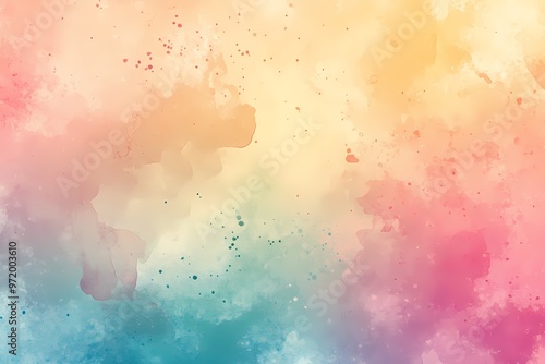 Abstract Watercolor Background: A captivating blend of pastel hues, featuring delicate splashes of turquoise, pink, and yellow, creates a soft and dreamy aesthetic.  Perfect for adding a touch of eleg photo