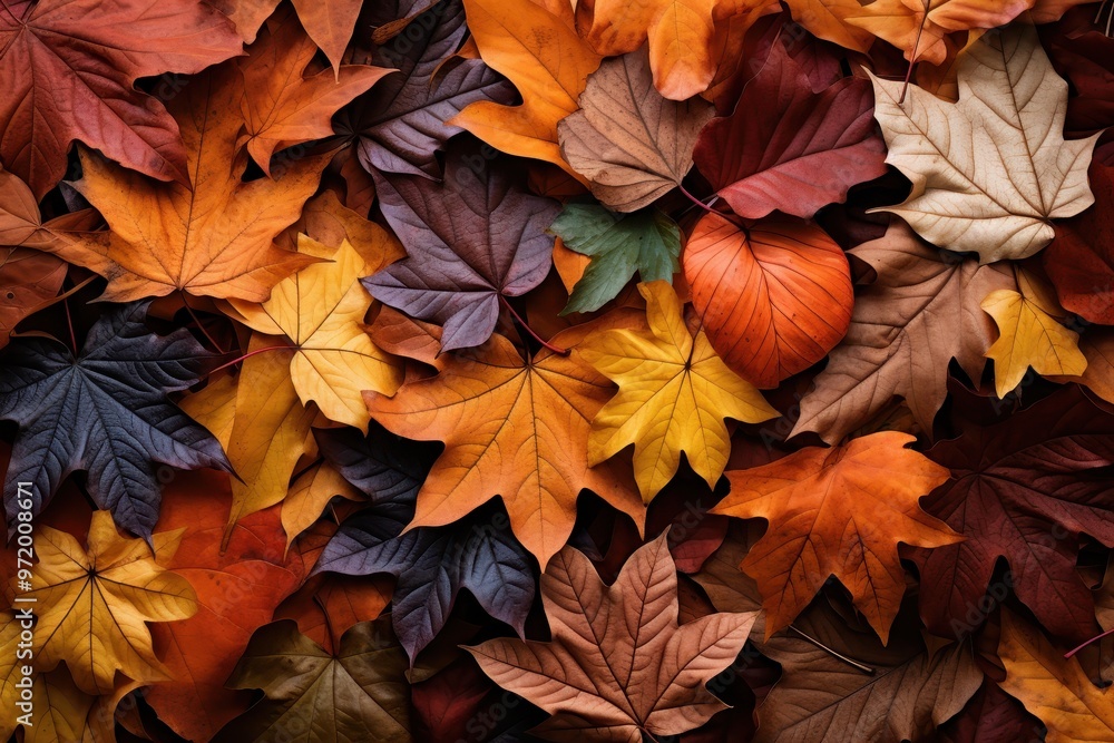 Fototapeta premium Colorful seasonal autumn background pattern, Vibrant carpet of fallen forest leaves.