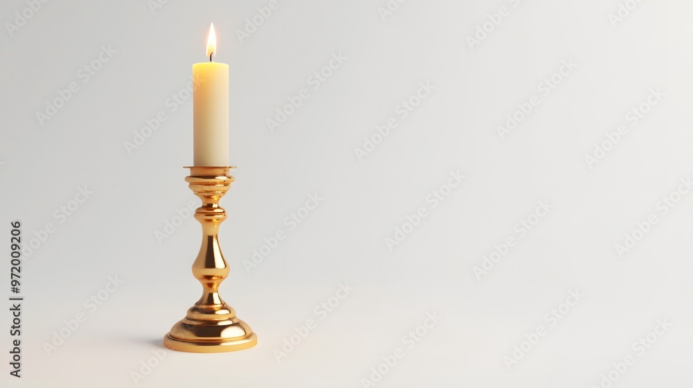 83. A detailed 3D render of a traditional brass candlestick with a lit candle, isolated on a pristine white background 83. A detailed 3D render of a traditional brass candlestick with a lit candle, isolated on a pristine white background