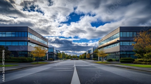 Wallpaper Mural Modern Office Buildings and Street with Dramatic Clouds Torontodigital.ca