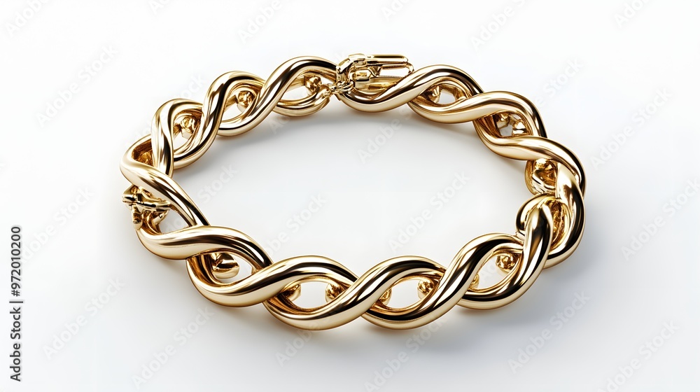 Obraz premium 89. A detailed 3D render of a classic gold bracelet with intricate links, isolated on a pristine white background